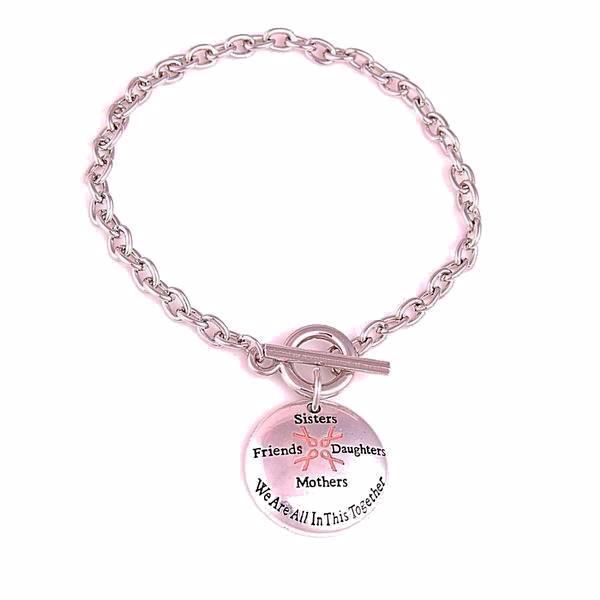 Pink Cancer Awareness Bracelet with Ribbon Pendant - Fabulous at 40+
