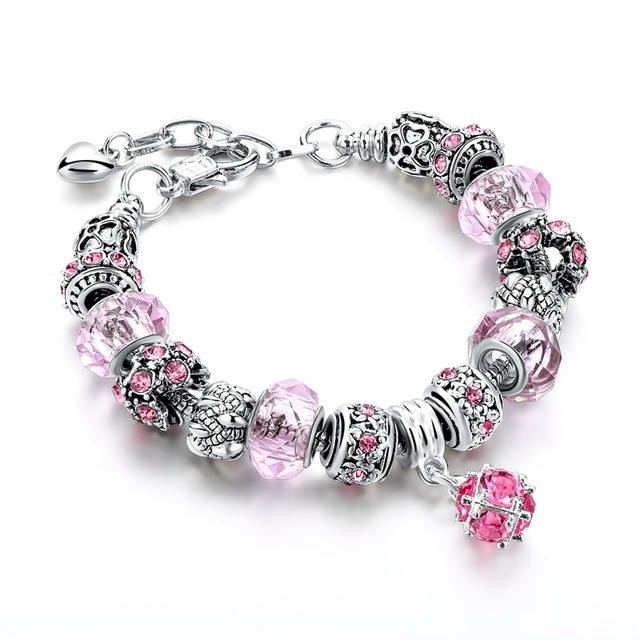 Tourmaline Pink Bracelets with Austrian Crystal Charms - Fabulous at 40+