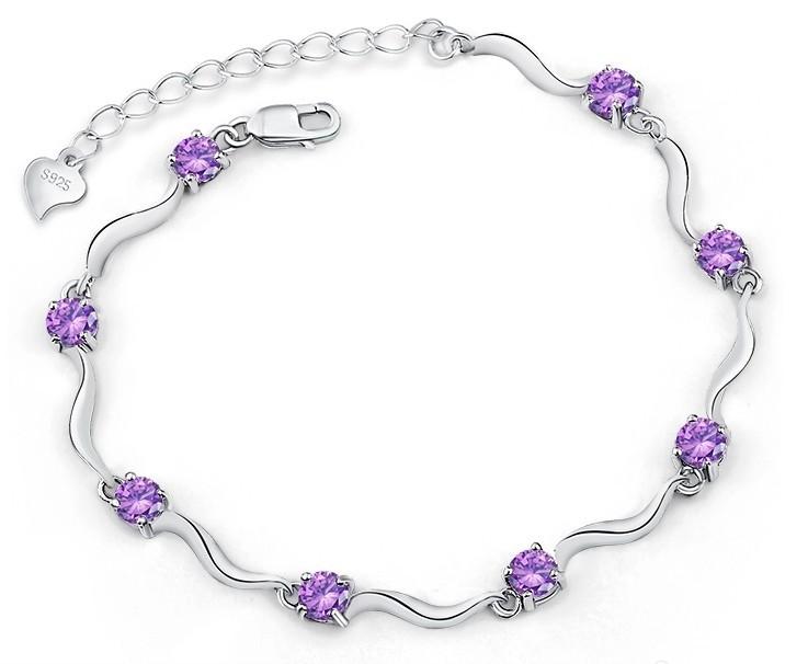 Purple & White Crystal 925 Sterling Silver Bracelet - Fabulous at 40+