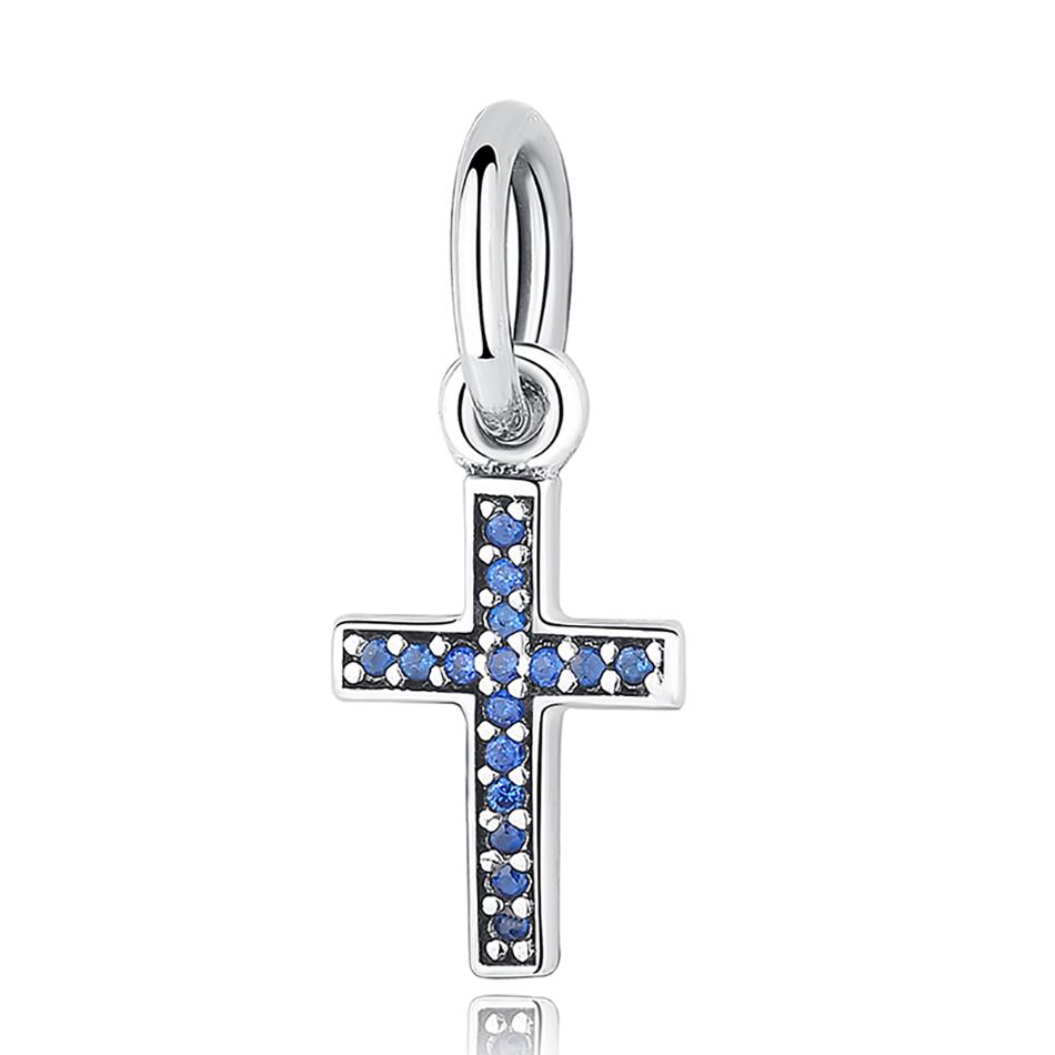 925 Sterling Silver Faith Cross with Blue Crystals bead - Fabulous at 40+