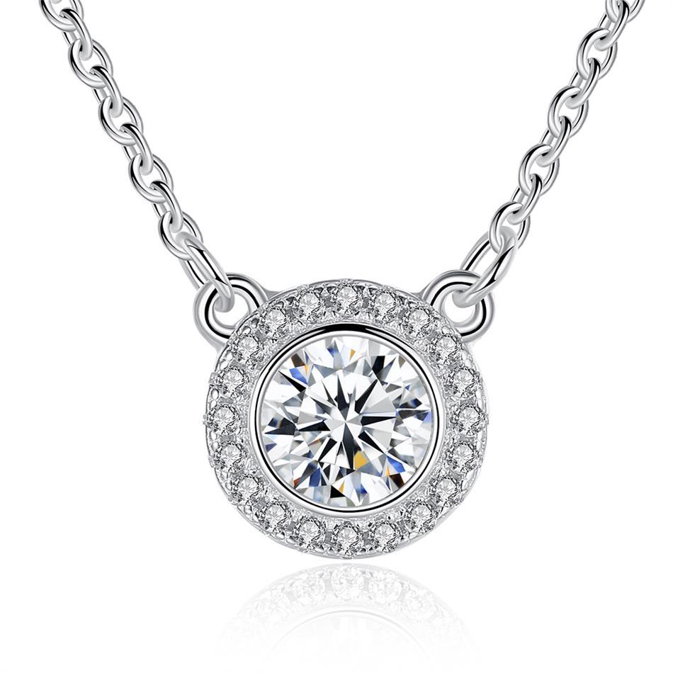 925 Sterling Silver Necklace with Round Crystal Pendant - Fabulous at 40+