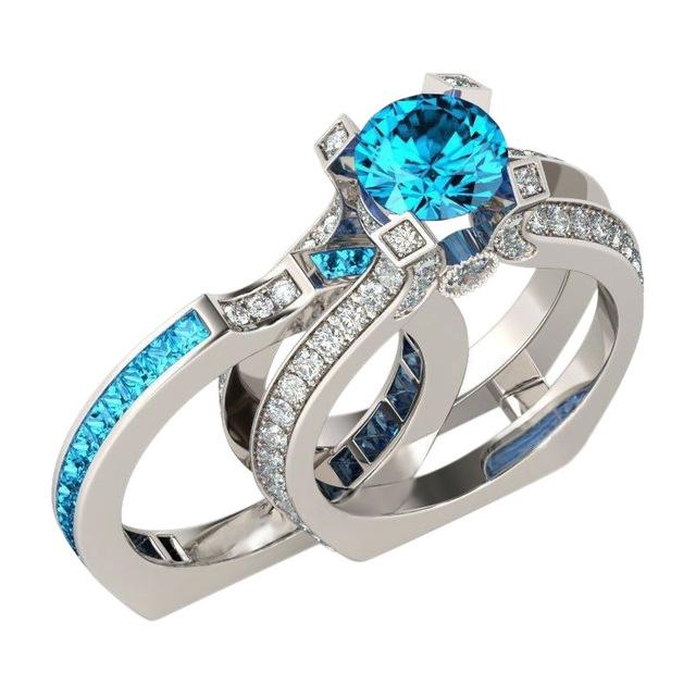 Aquamarine Blue Birthstone Ring Set - March - Fabulous at 40+